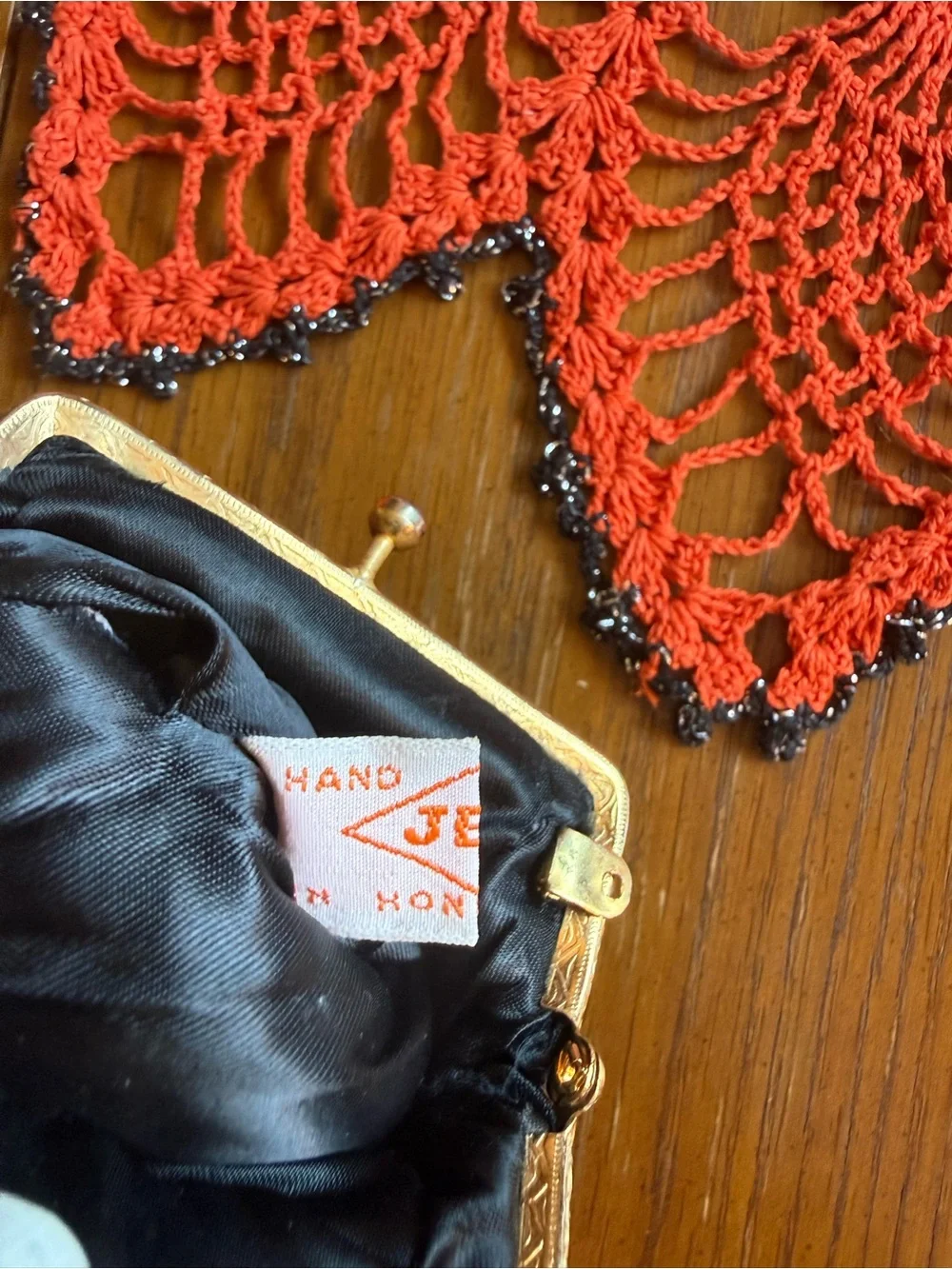 Vintage 1960s JEM Black Beaded Sequin Kiss Lock Coin Purse